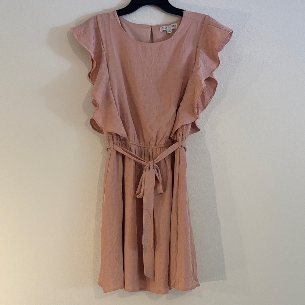 She + Sky Pink Ruffle Sleeve Midi Dress